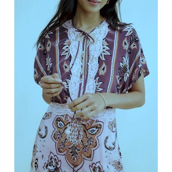 Farm Rio Glam Tapestry Maxi Dress M Lace Floral Slip Boho Cottage New MnrDfct - Picture 2 of 13